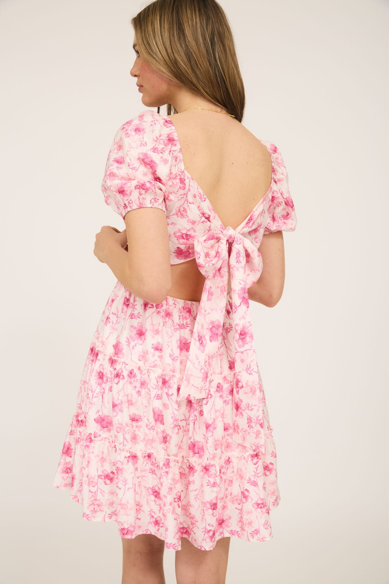 Mine - Floral open back mini dress