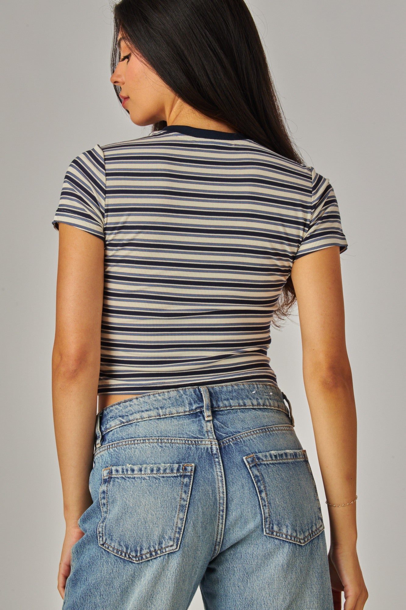 Love Poem - Navy Striped crop tee
