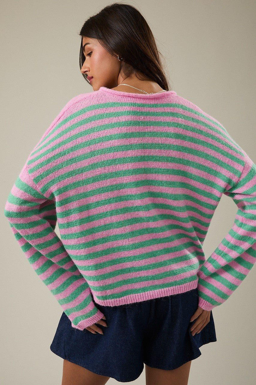 Lelis - half button sweater rayé (2 couleurs dispo.)