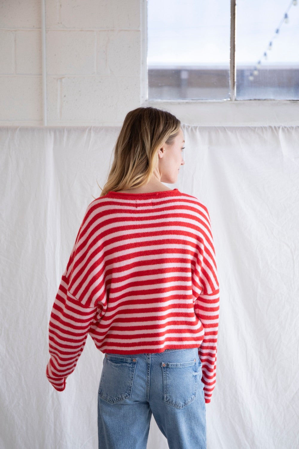 Things between - pink and red striped cardigan