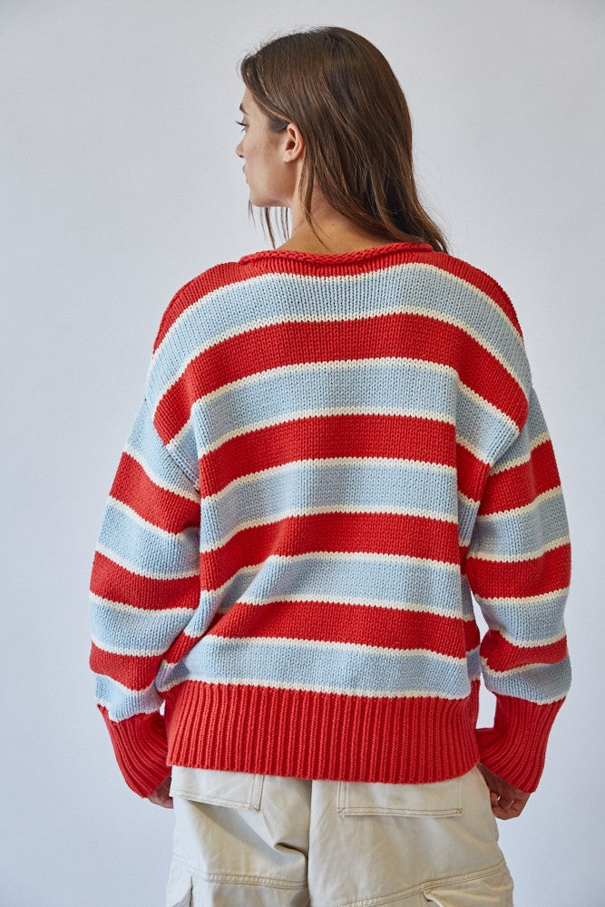 Creamon - sweater rouge et bleu