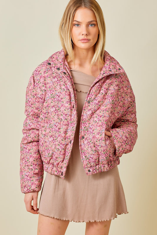 Baeverly - Floral puffer jacket dusty rose