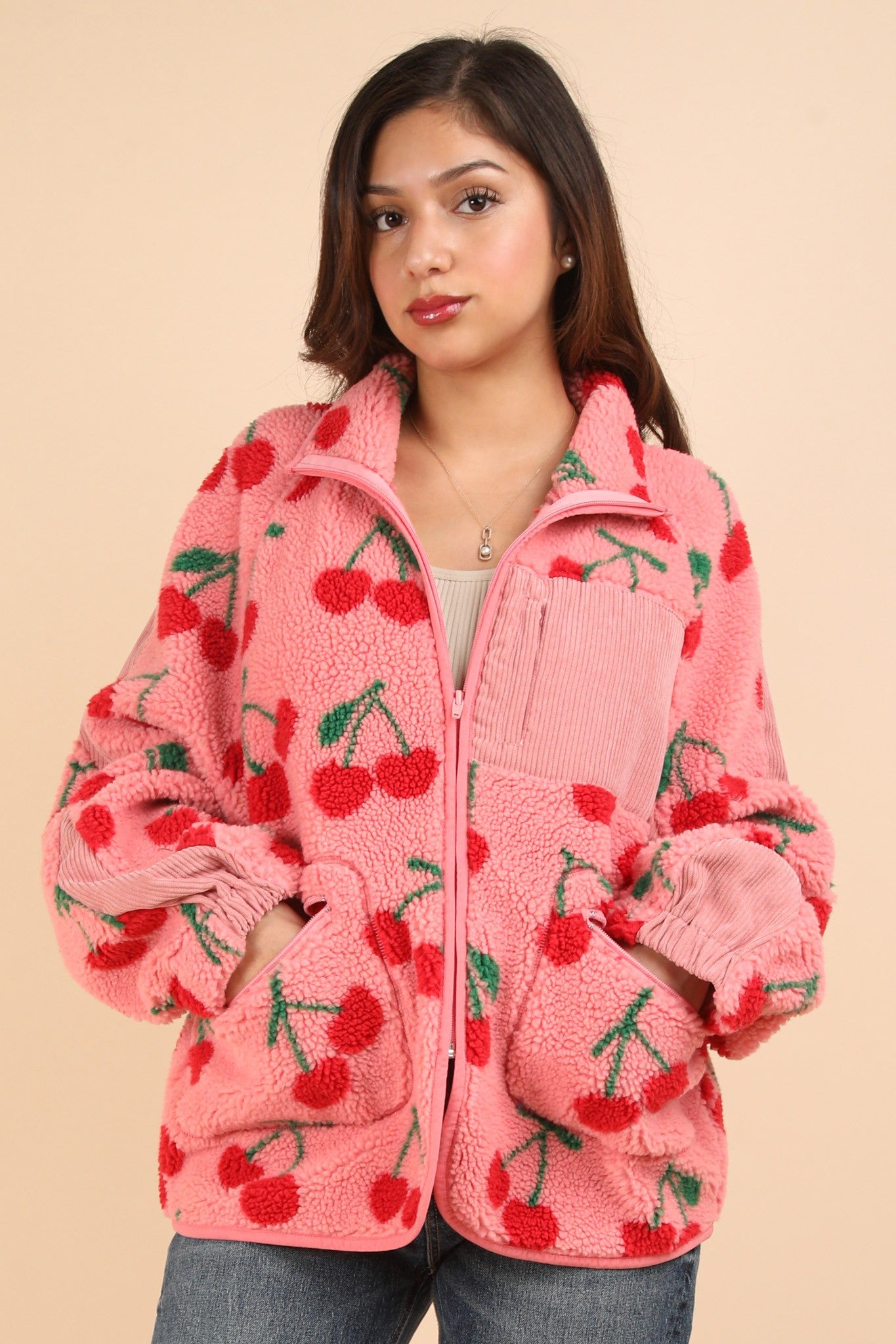 New in - Cherry sherpa jacket