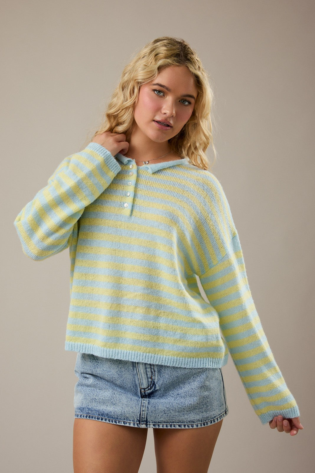 Lelis - half button sweater rayé (2 couleurs dispo.)