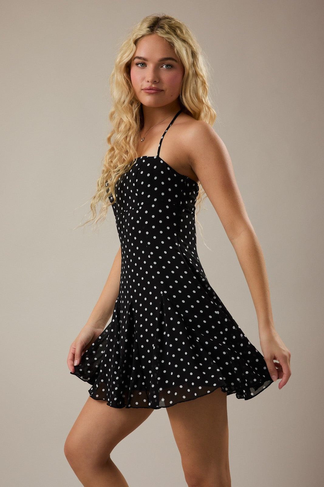 Lelis - Halter neckline polka dot mini dress