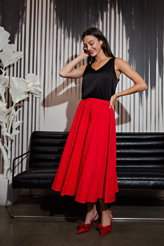 Porsha - red midi skirt with pockets