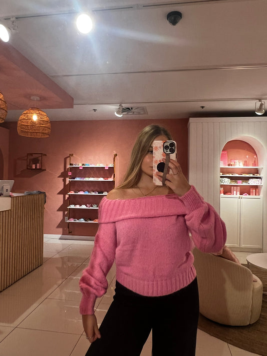 HYFVE - Pink Off Shoulder Sweater