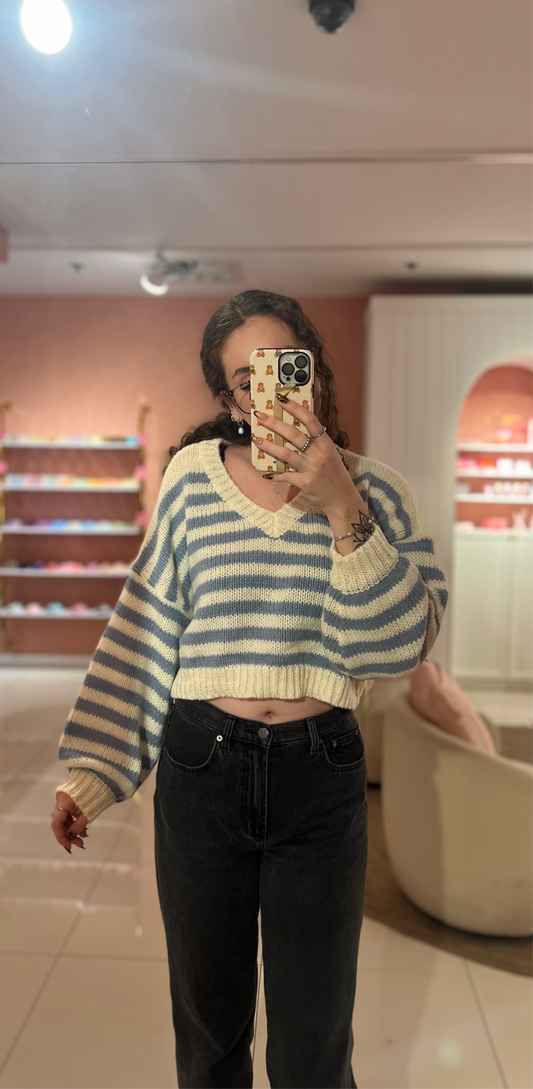 Le Lis - v-neck blue striped sweater