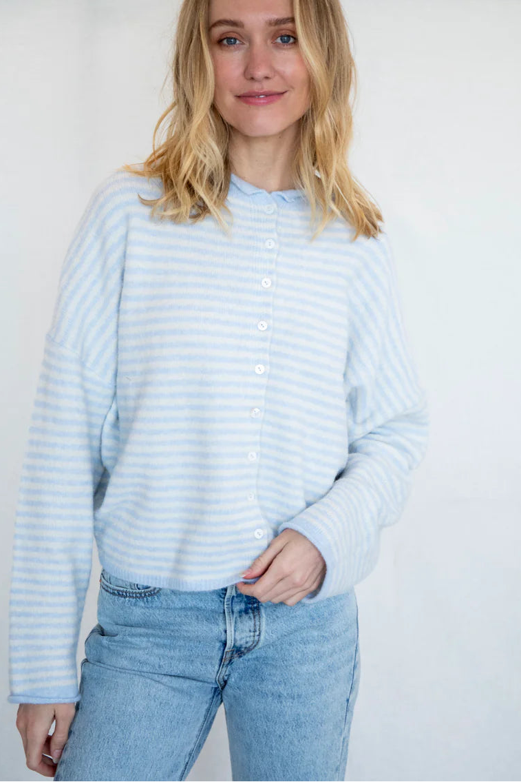 Things Between - light blue striped cardigan