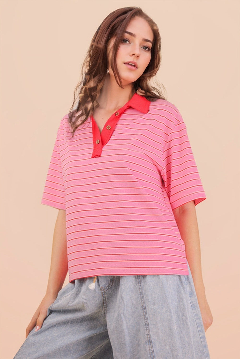 New in - T-shirt polo rose