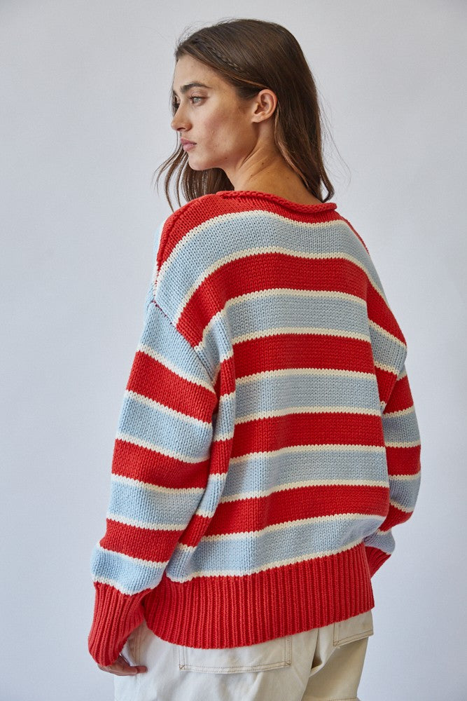 Creamon - sweater rouge et bleu